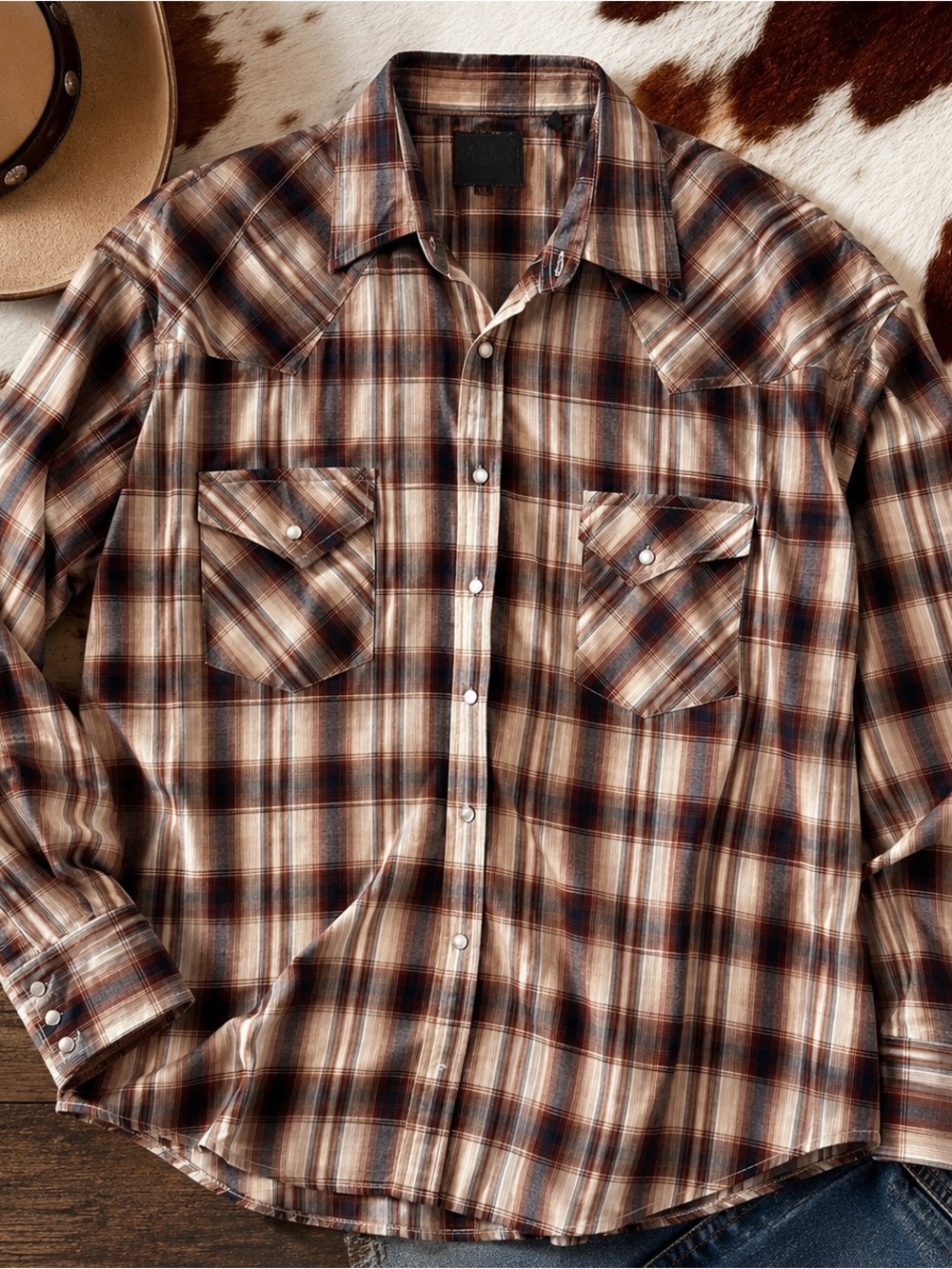 Vintage western pearl snap plaid shirt XL cowboy ranchwear y2k